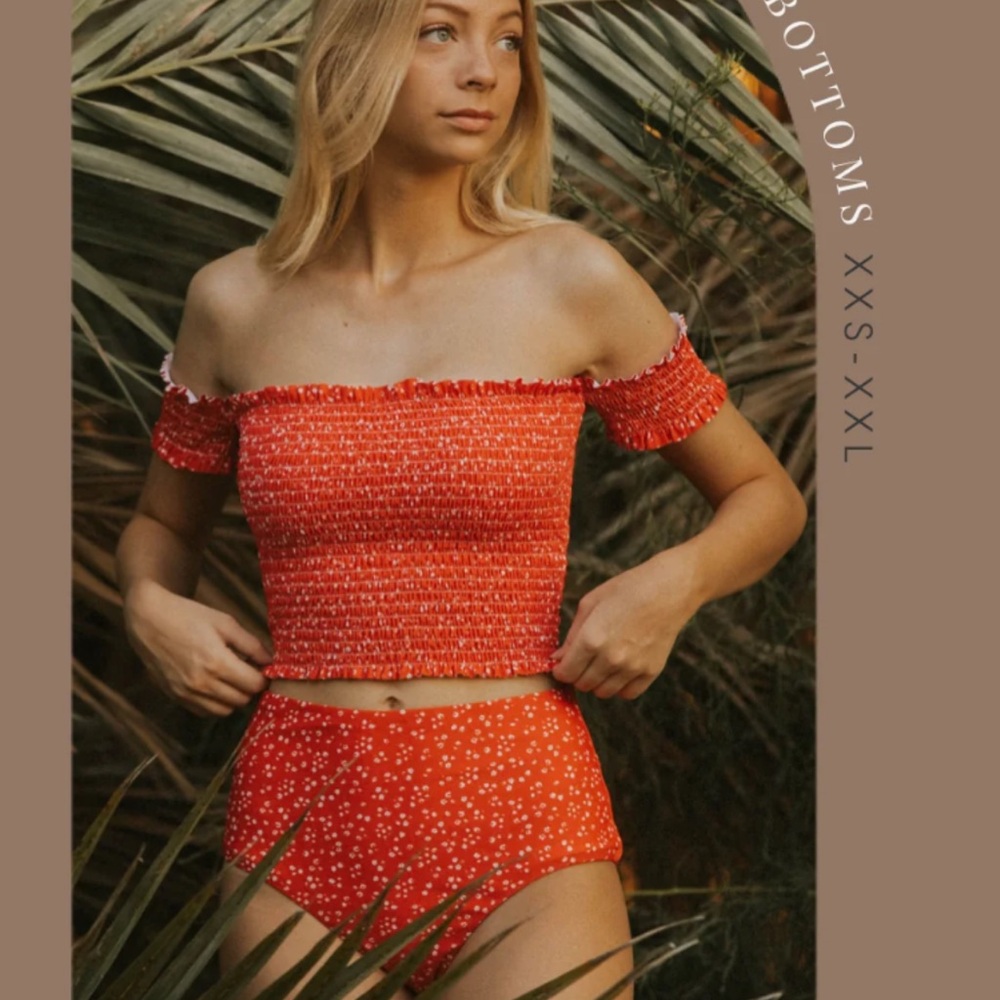 Red Floral Off-Shoulder Bikini Set